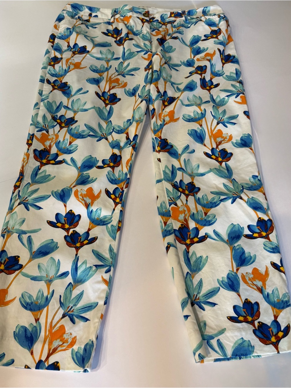 Lands End White Blue & Orange Mid rise Straight leg Stretch Chinos 16T